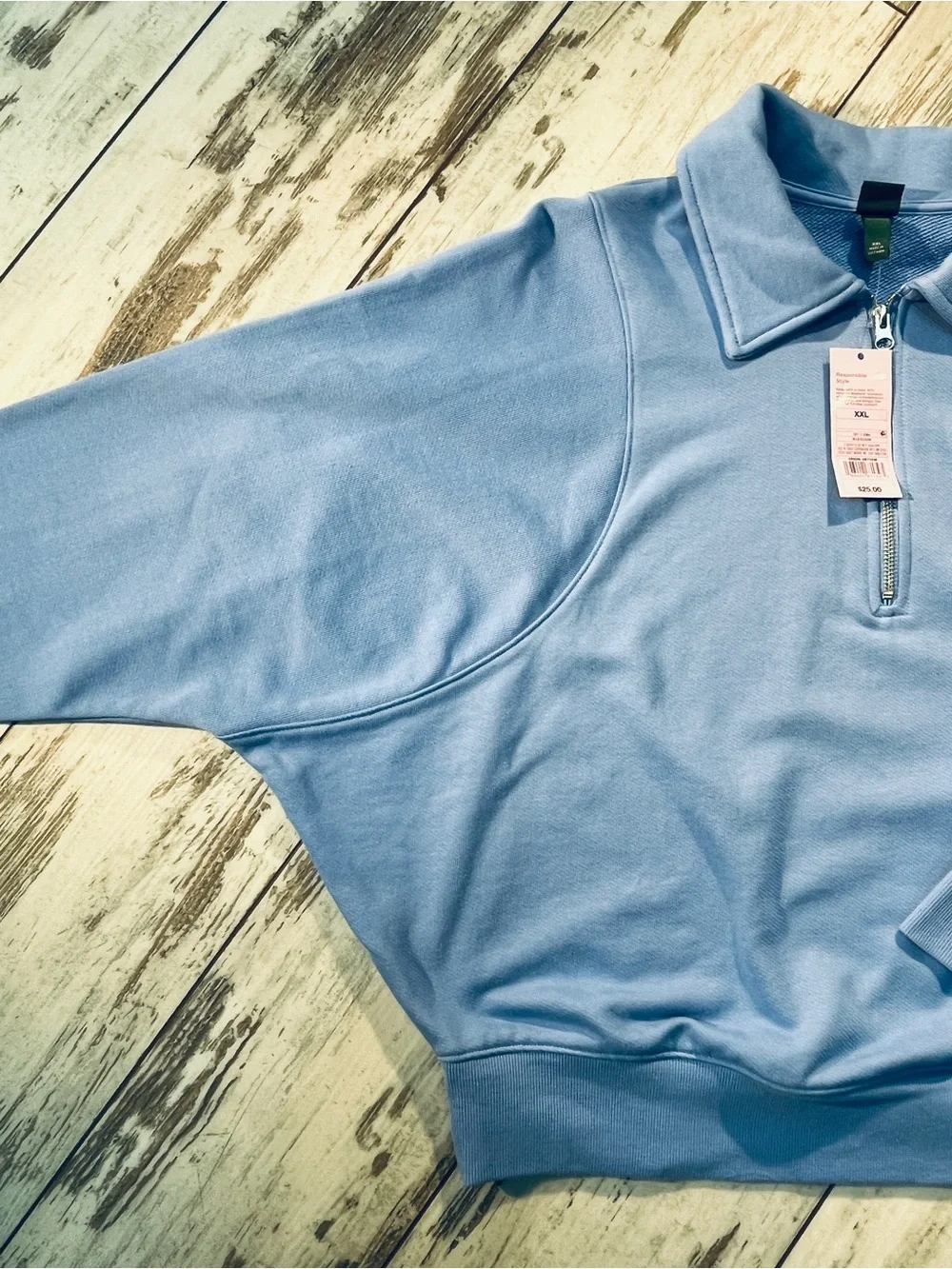 Wild Fable Cornflower Blue Polo Quarter Zip Sweatshirt Graphic Cropped XXL NWT - Picture 12 of 13